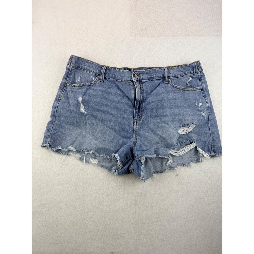 Aerie Womens XL Distressed Denim Shorts Light Wash Frayed Hem High Rise Blue